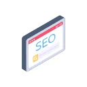 Illustration of a computer screen displaying the word SEO in large blue letters with a search bar underneath indicating search engine optimization